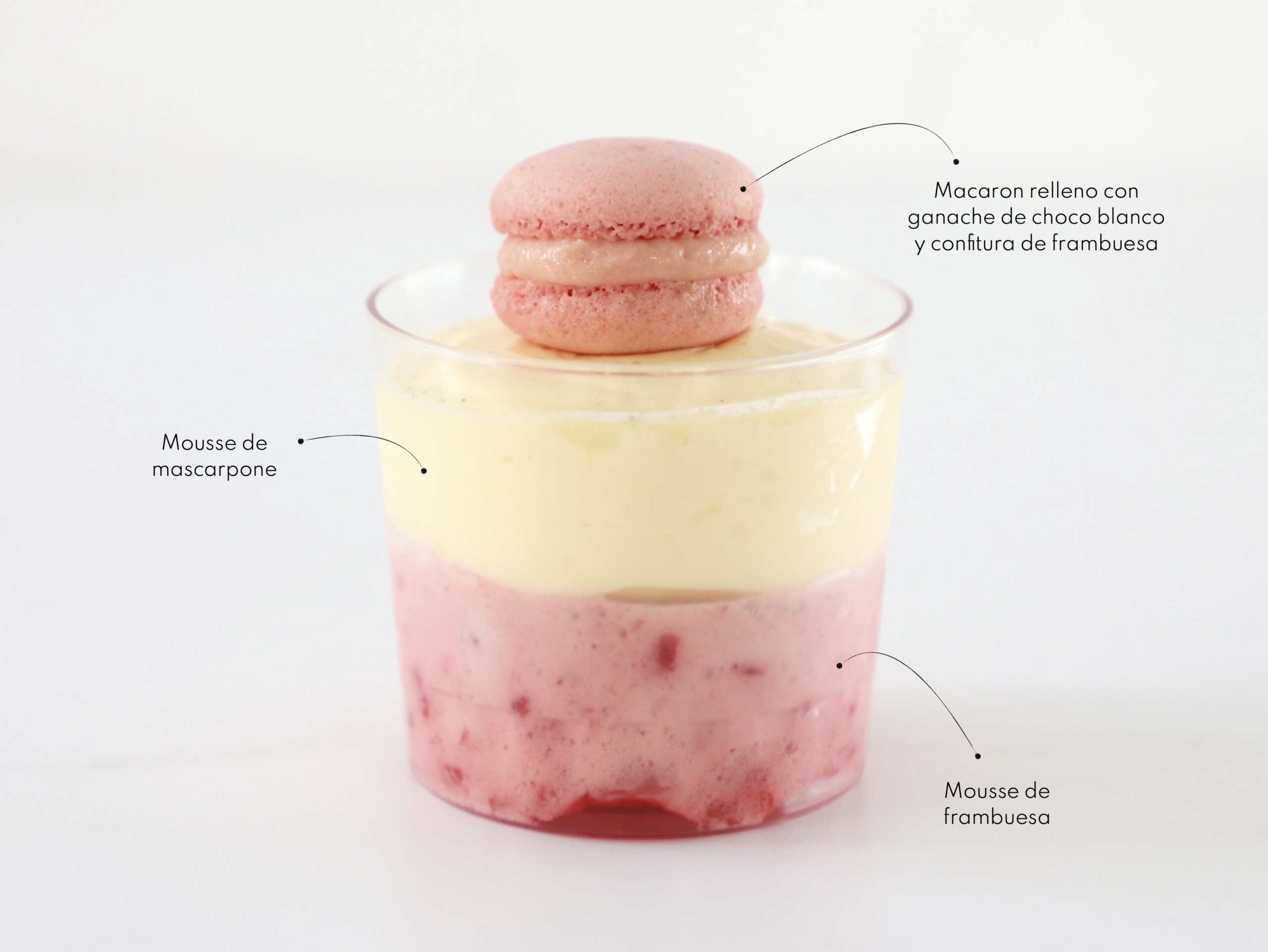MASCARPONE Y FRAMBUESA<br><span style="font-family: 'Spartan', sans-serif;font-size:13px;"><p>Mousse de mascarpone · Mousse de frambuesa · Macaron relleno con ganache de chocolate blanco y confitura de frambuesa...</p><b>(No contiene harina, pero no es libre de gluten.) </b></span>
