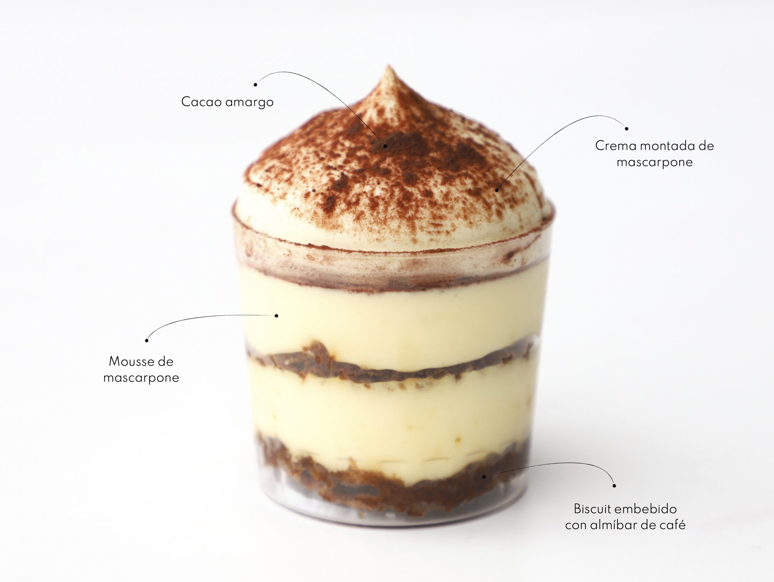 TIRAMISÚ <br><span style="font-family: 'Spartan', sans-serif;font-size:13px;"><p>Mousse de mascarpone · Biscuit embebido con almíbar de café · Crema montada de mascarpone · Cacao amargo...</p><b></b></span>