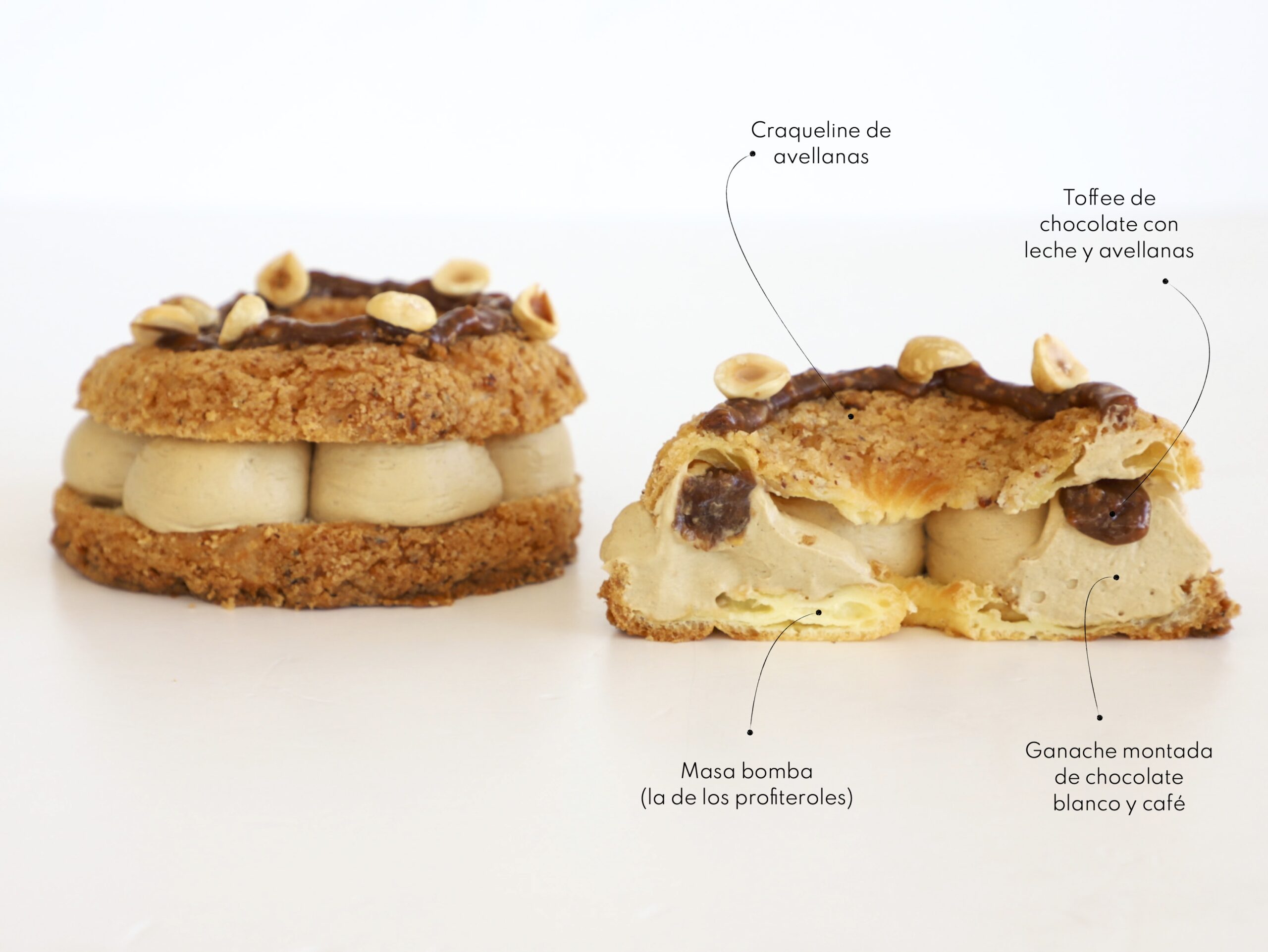 PARIS-BREST DE CAFÉ Y AVELLANAS<br> <div class="bloque-prod"><span style="font-family: 'SpartaSTn', sans-serif;font-size:13px;"><b> $8.600 c/u </b><br>   (Ø 10 cm. - mínimo 1 unidad.)</span></div>