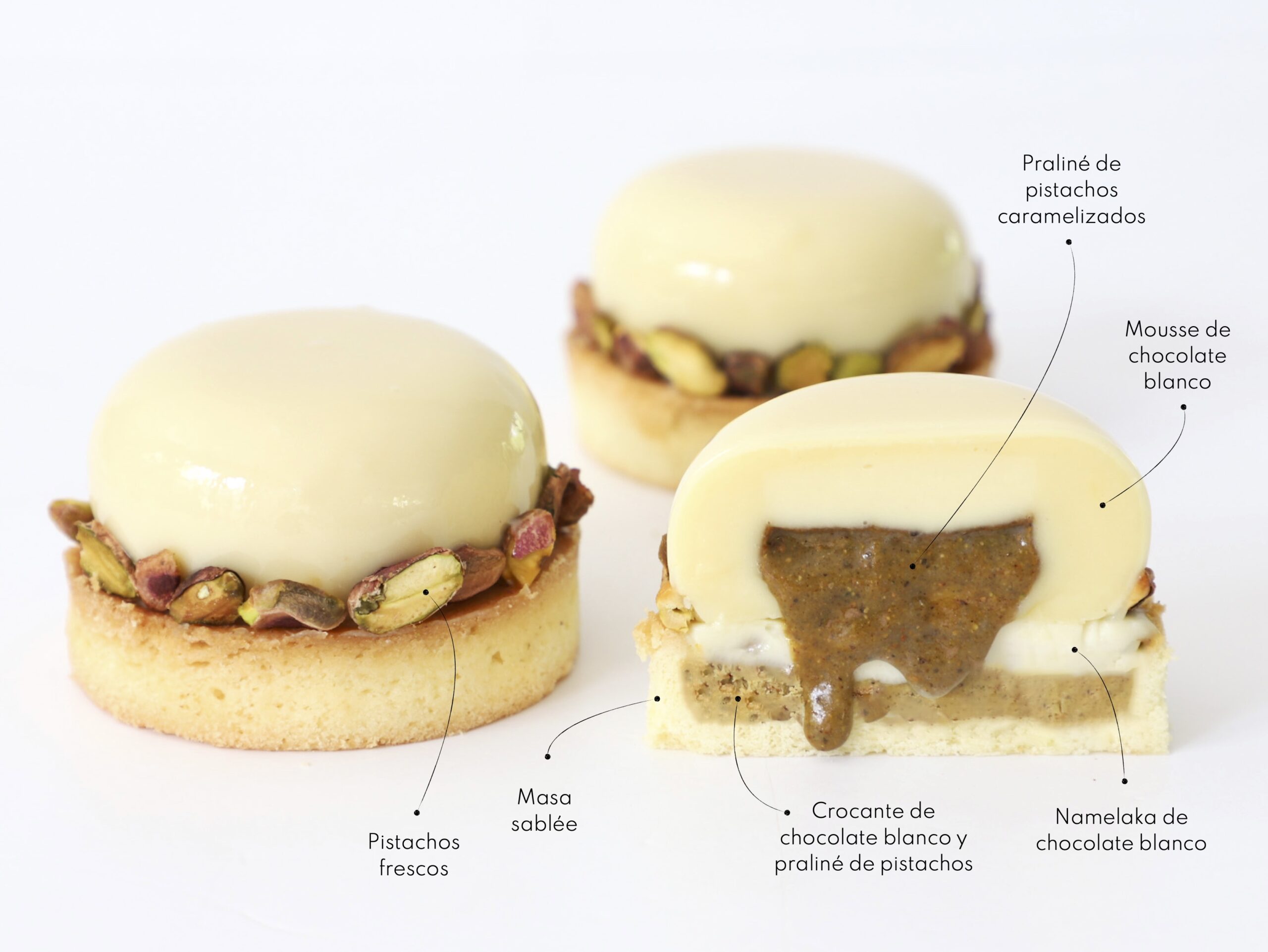 TARTA DE CHOCOLATE BLANCO Y PISTACHOS<br> <div class="bloque-prod"><span style="font-family: 'SpartaSTn', sans-serif;font-size:13px;"><b> $9.900 c/u </b><br>   (Ø 8 cm. - pedido mínimo de 1 unidad.)</span></div>