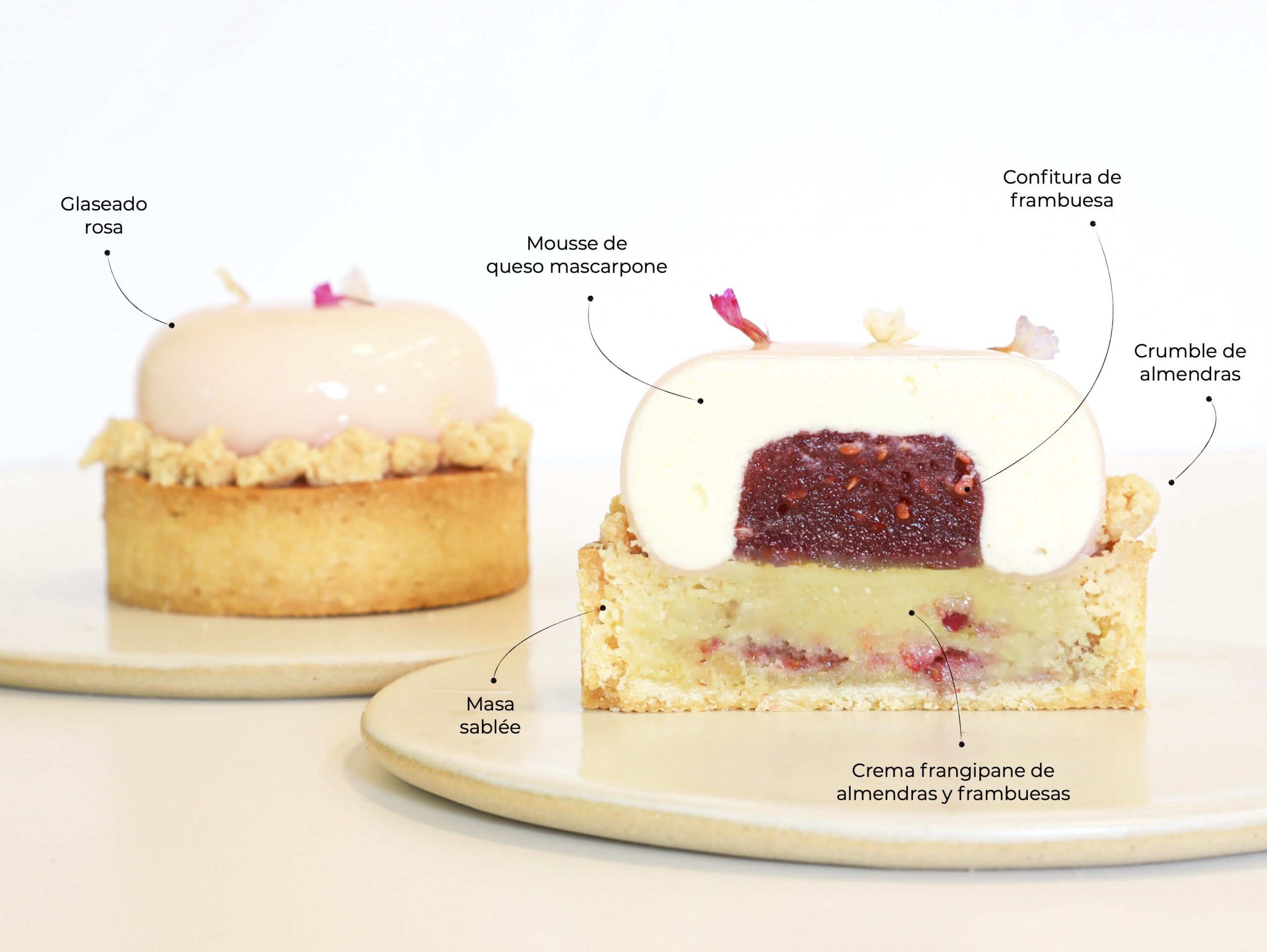TARTA DE MASCARPONE Y FRAMBUESA<br><span style="font-family: 'Spartan', sans-serif;font-size:13px;"><p> Mousse de mascarpone · Centro de confitura de frambuesa · Crema frangipane con frambuesas · Masa sablée...</p>$11.600<b></b></span>